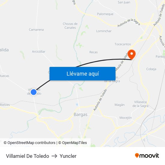 Villamiel De Toledo to Yuncler map