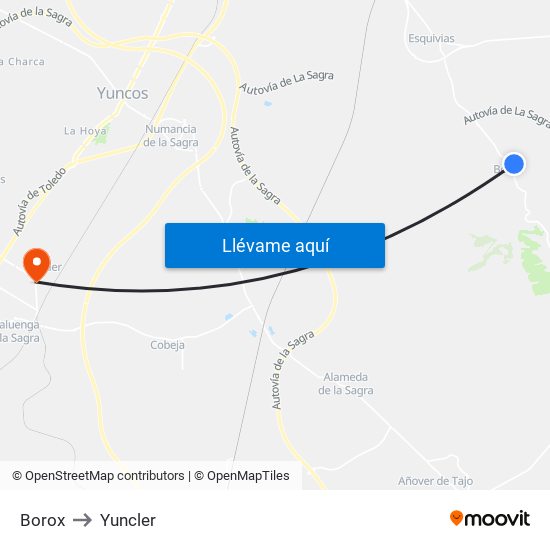 Borox to Yuncler map