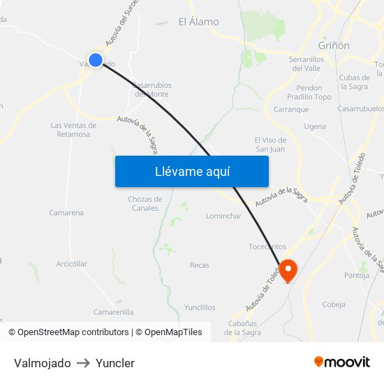 Valmojado to Yuncler map