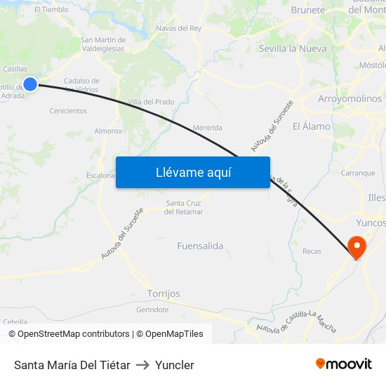 Santa María Del Tiétar to Yuncler map