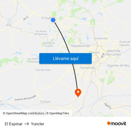 El Espinar to Yuncler map