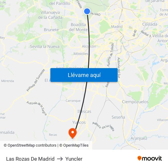 Las Rozas De Madrid to Yuncler map