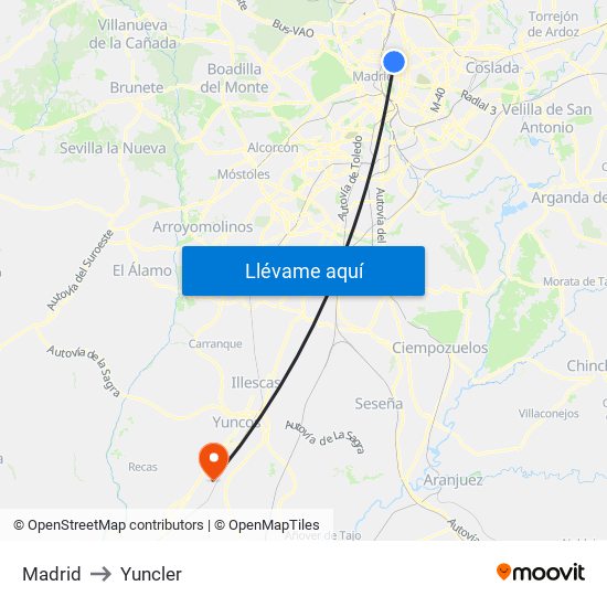 Madrid to Yuncler map