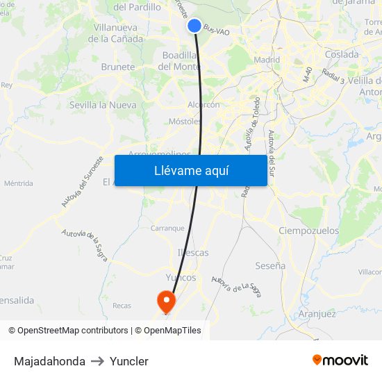 Majadahonda to Yuncler map