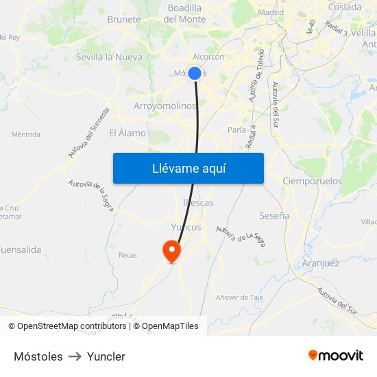 Móstoles to Yuncler map