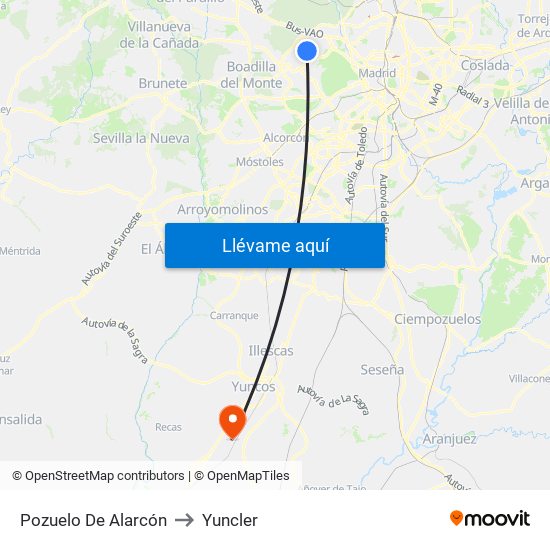 Pozuelo De Alarcón to Yuncler map