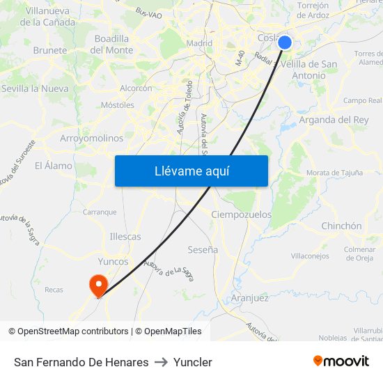 San Fernando De Henares to Yuncler map