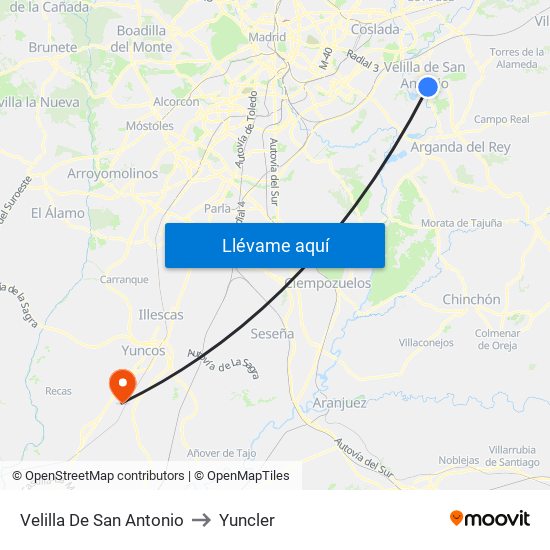Velilla De San Antonio to Yuncler map
