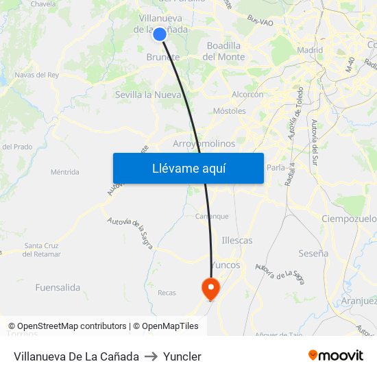 Villanueva De La Cañada to Yuncler map