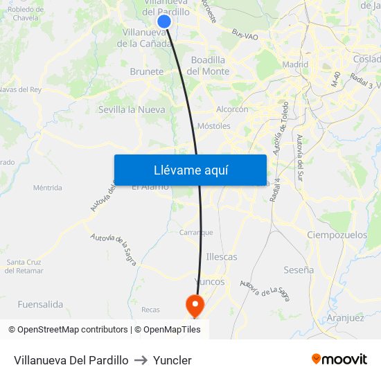 Villanueva Del Pardillo to Yuncler map
