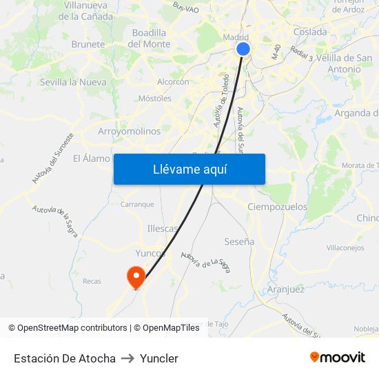 Estación De Atocha to Yuncler map