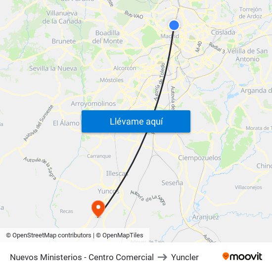 Nuevos Ministerios - Centro Comercial to Yuncler map