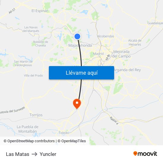 Las Matas to Yuncler map