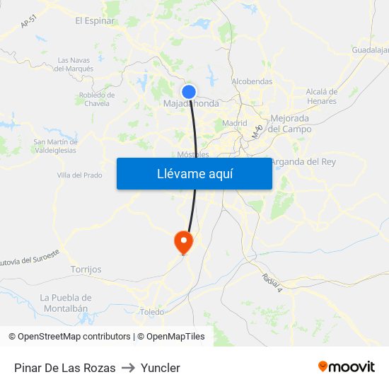 Pinar De Las Rozas to Yuncler map