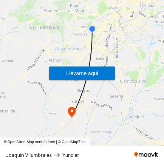 Joaquín Vilumbrales to Yuncler map
