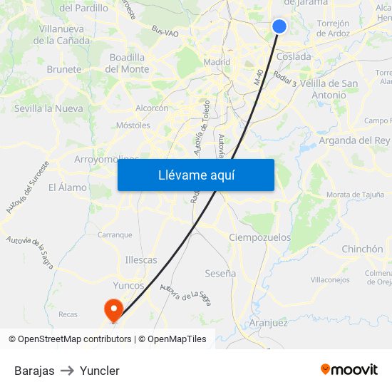 Barajas to Yuncler map
