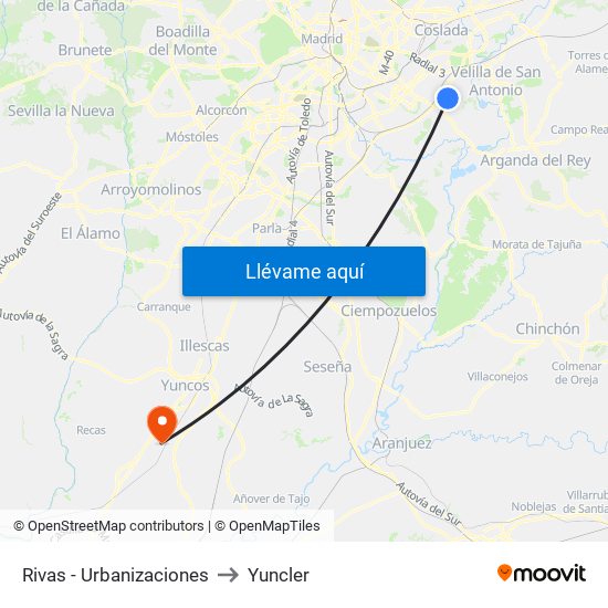 Rivas - Urbanizaciones to Yuncler map