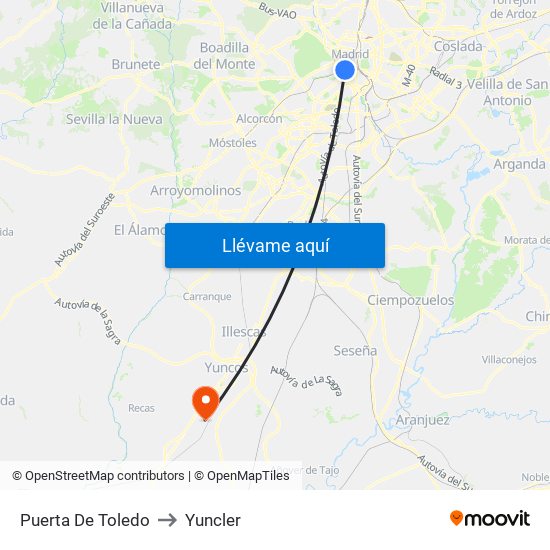 Puerta De Toledo to Yuncler map