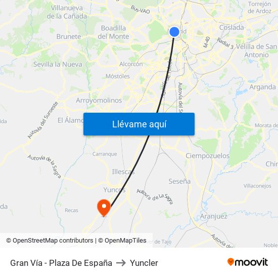 Gran Vía - Plaza De España to Yuncler map