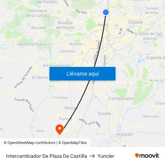 Intercambiador De Plaza De Castilla to Yuncler map