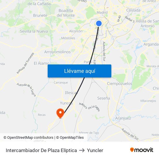 Intercambiador De Plaza Elíptica to Yuncler map