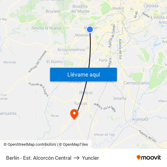 Berlín - Est. Alcorcón Central to Yuncler map