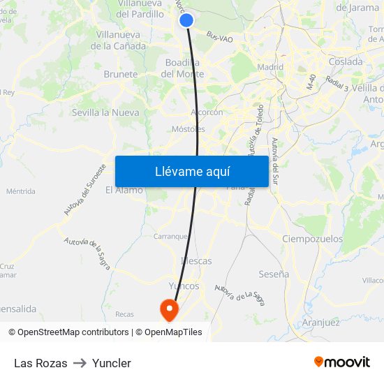Las Rozas to Yuncler map