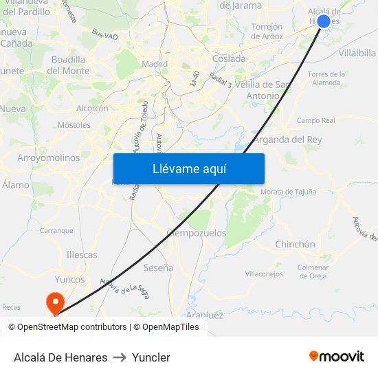 Alcalá De Henares to Yuncler map