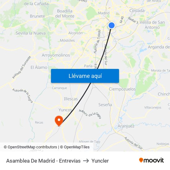 Asamblea De Madrid - Entrevías to Yuncler map