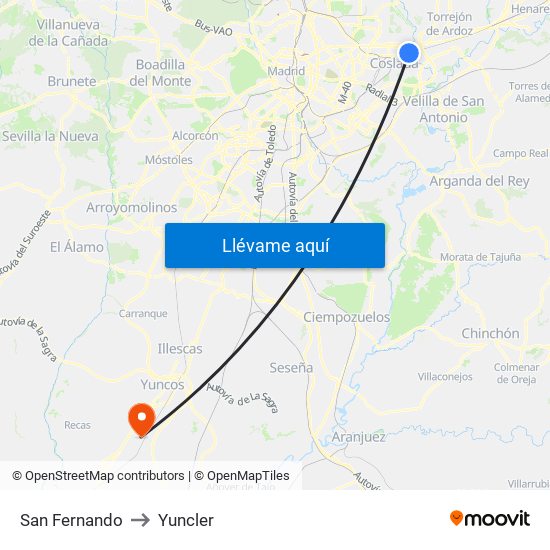 San Fernando to Yuncler map