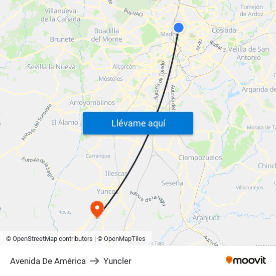 Avenida De América to Yuncler map