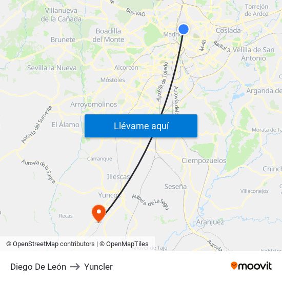 Diego De León to Yuncler map