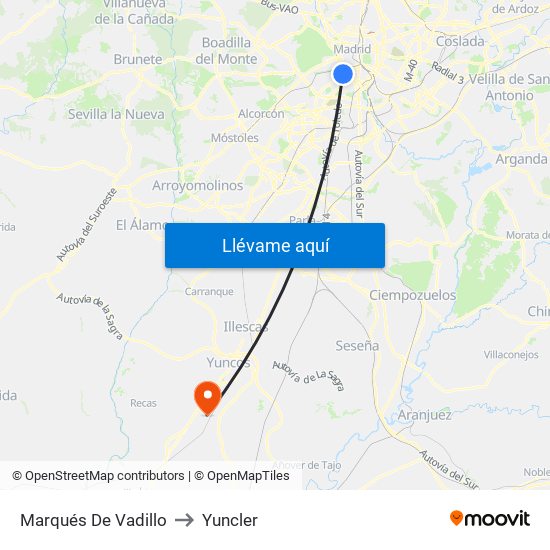 Marqués De Vadillo to Yuncler map