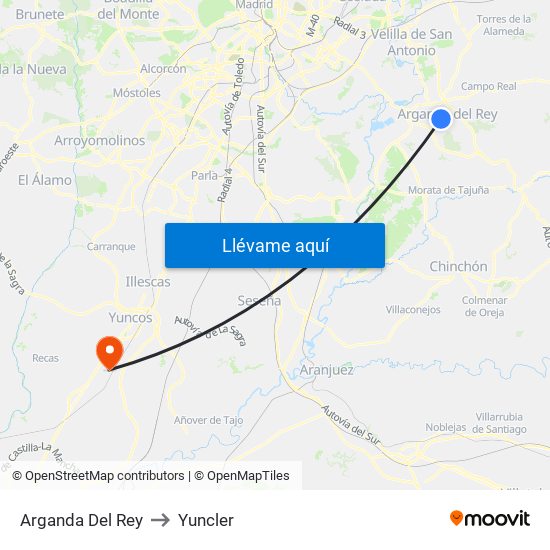 Arganda Del Rey to Yuncler map