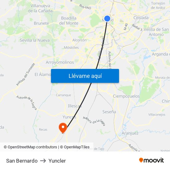 San Bernardo to Yuncler map