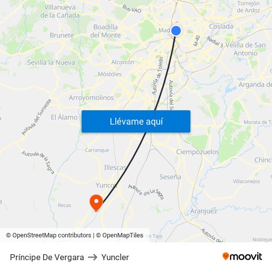 Príncipe De Vergara to Yuncler map