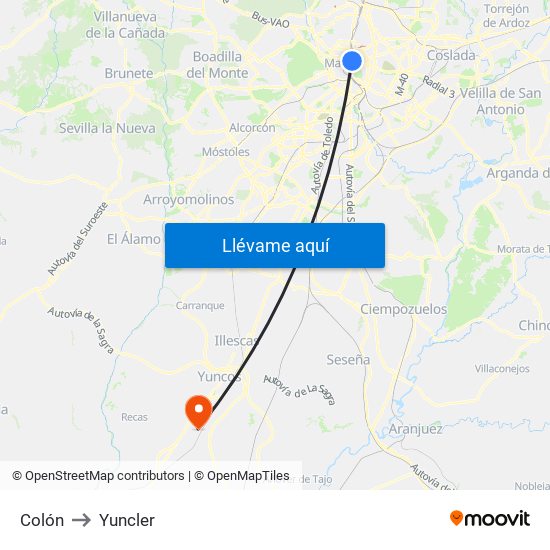 Colón to Yuncler map