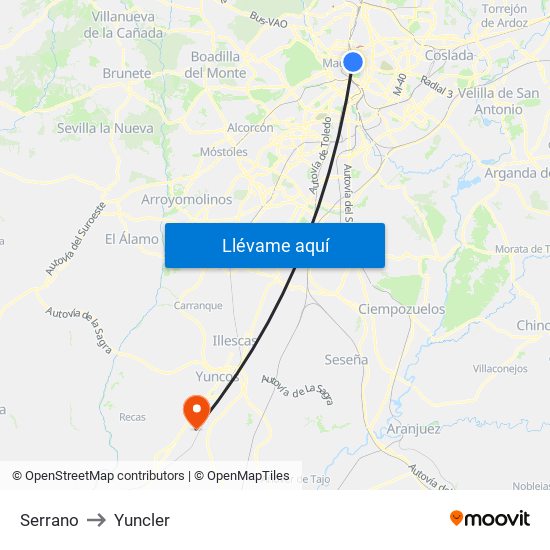 Serrano to Yuncler map