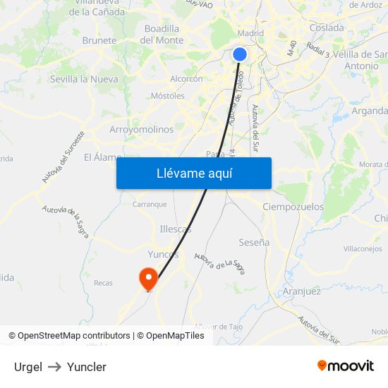 Urgel to Yuncler map