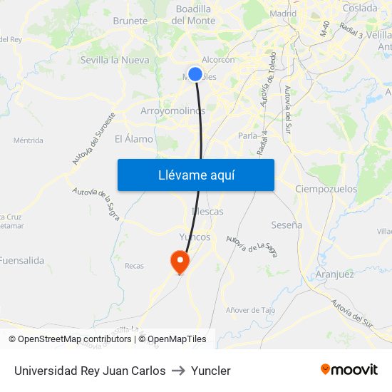 Universidad Rey Juan Carlos to Yuncler map