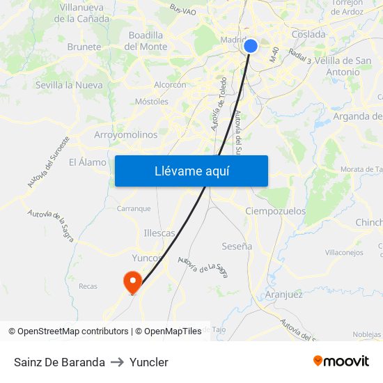 Sainz De Baranda to Yuncler map