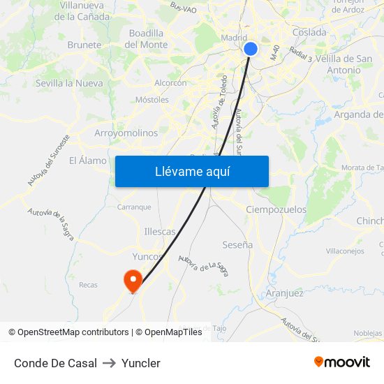 Conde De Casal to Yuncler map