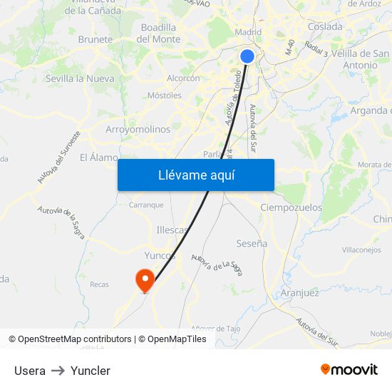 Usera to Yuncler map