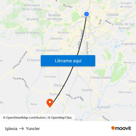 Iglesia to Yuncler map