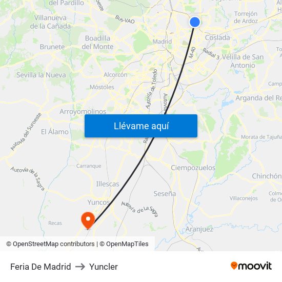 Feria De Madrid to Yuncler map
