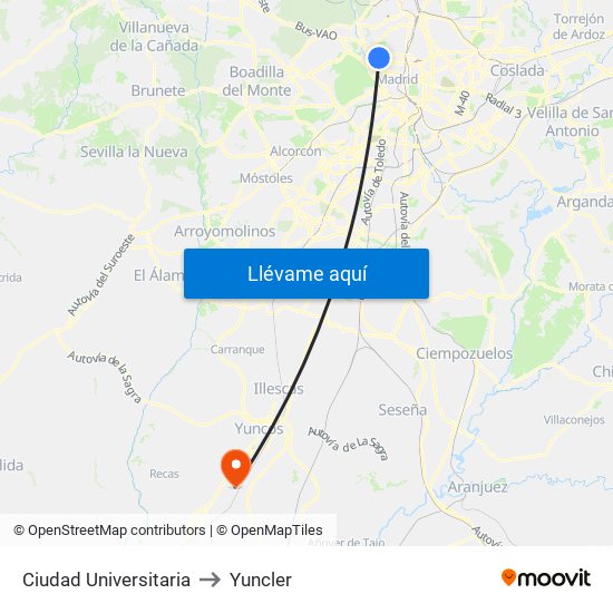 Ciudad Universitaria to Yuncler map