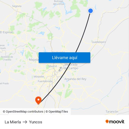 La Mierla to Yuncos map