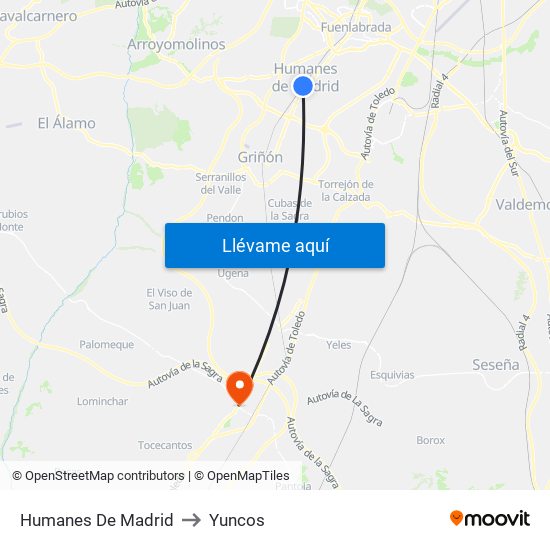 Humanes De Madrid to Yuncos map
