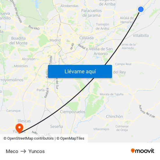 Meco to Yuncos map