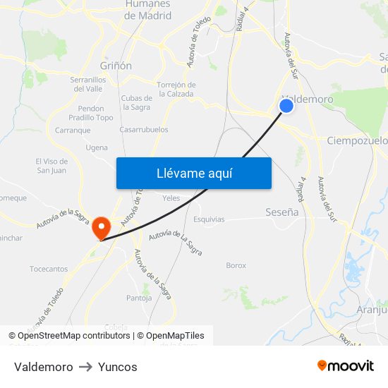 Valdemoro to Yuncos map
